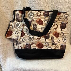 Western Themed Tote Bag - Black and Brown